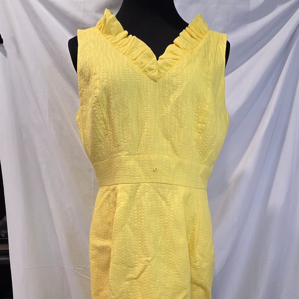 Eliza J New York Dress Yellow Size 12 Ruffles Pockets Lined Cotton